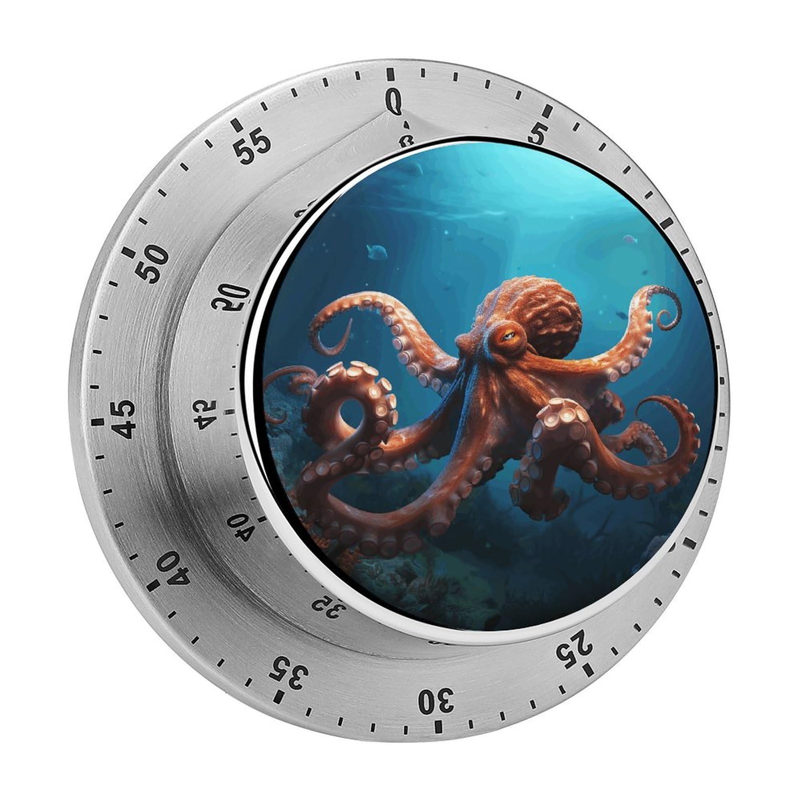 Ocean Animal Octopus Timers Adsorbable Stainless Steel Kitchen Timer Loud 60 Minute Visual Timer Portable Manual Countdown Timers Alarm Clock Time Management Tool for Home Work