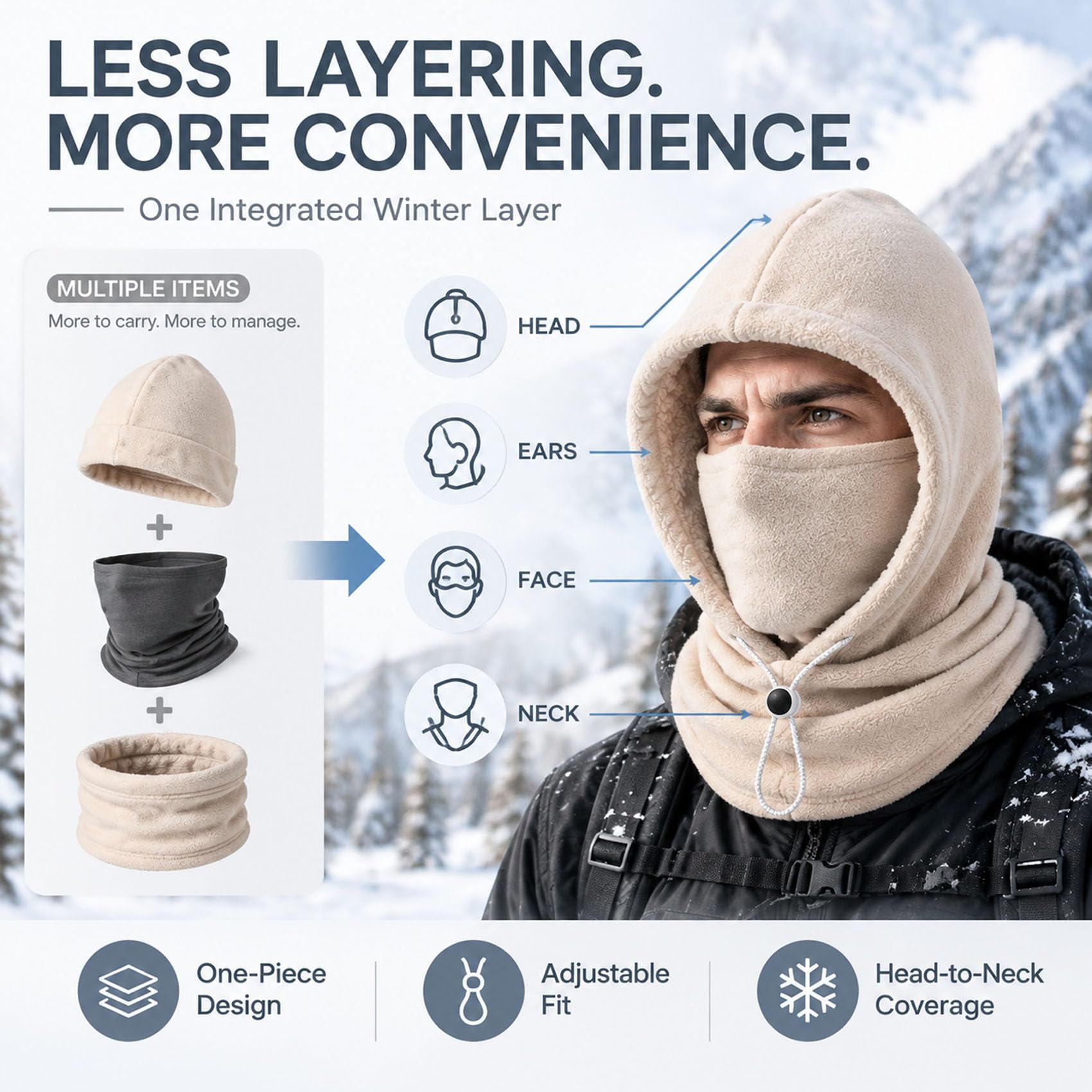 3-in-1-Fleece-Sturmhaube mit doppelter Schicht – Winter-Kopfbedeckung