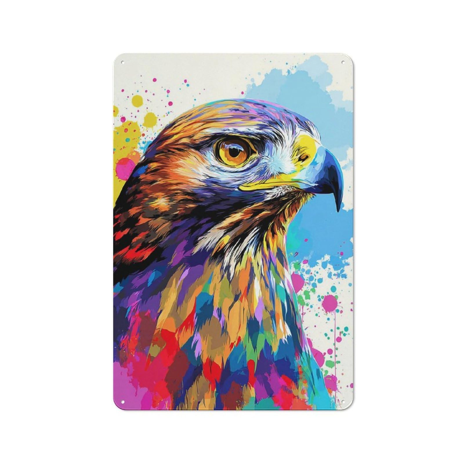 Junmoney Colorful Eagle Portrait -4 Rustic Metal Sign 30X20cm For Café Or Restaurant, Suited To Café Owners And Decorators