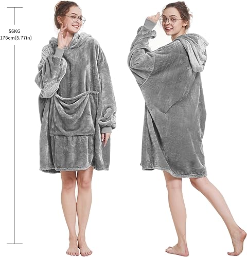 Miniatura 9 de Aemilas Manta con capucha  Manta de microfibra ligera con capucha como regalo para mujeres, hombres y adultos, manta de franela cálida con bolsillo