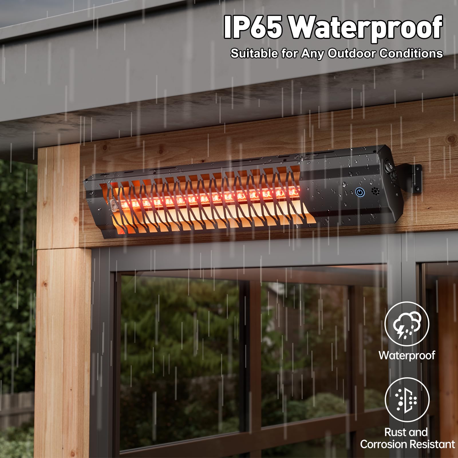 Stufa a infrarossi per terrazza, 2000 W, riscaldamento elettrico da parete IP65, impermeabile, con telecomando, per giardino, gazebo, balcone