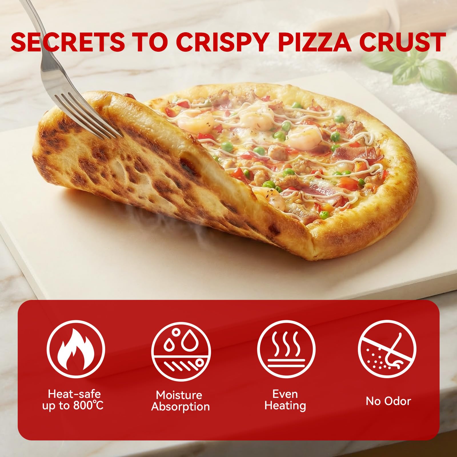 CROSSON Pietra per Pizza,Pietra Refrattaria per Pizza 40x40x1.2CM per Fare Pizze Con Crosta Croccante, Pane, Biscotti e Molto Altro