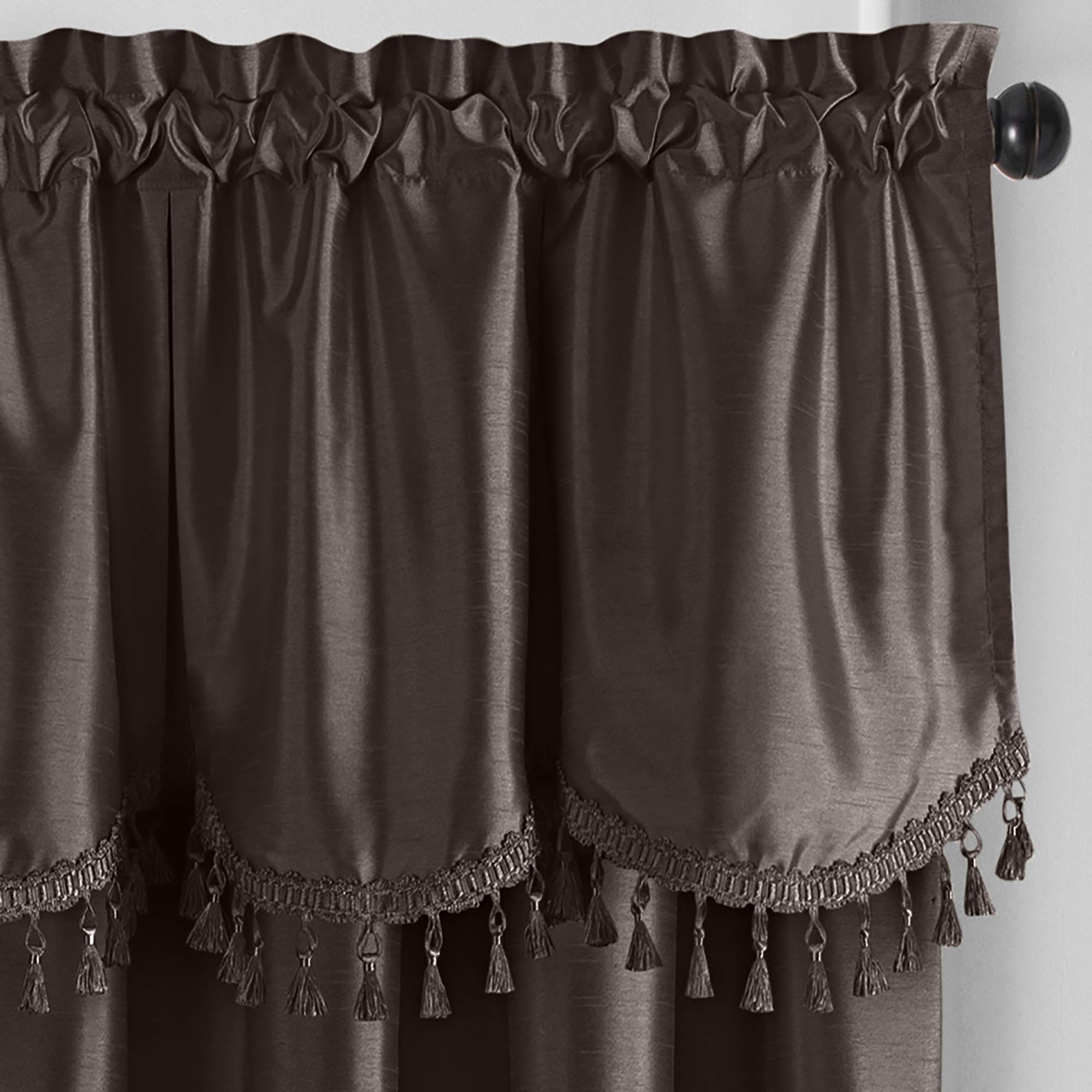 Elrene Home Fashions Colette Faux Silk Scallop Window, 48 in x 21 in (Tassel Valance), Chocolate, W 21" x L 48" (1 Panels) - Image 3