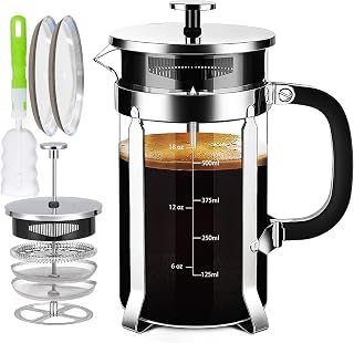 YMMIND 12oz Copper French Press Coffee Maker - 304 Stainless Steel, 4-Filter System, Borosilicate Glass Plunger