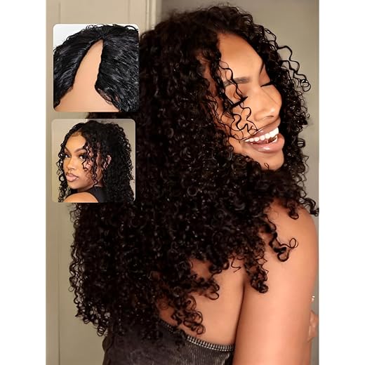 UNICE V Part Curly Wig Human Hair No Leave Out 180% Density Upgrade U part Wigs with Clips Glueless Wig Human Hair for Women Beginner Friendly No Lace No Glue No sew in 18 inch