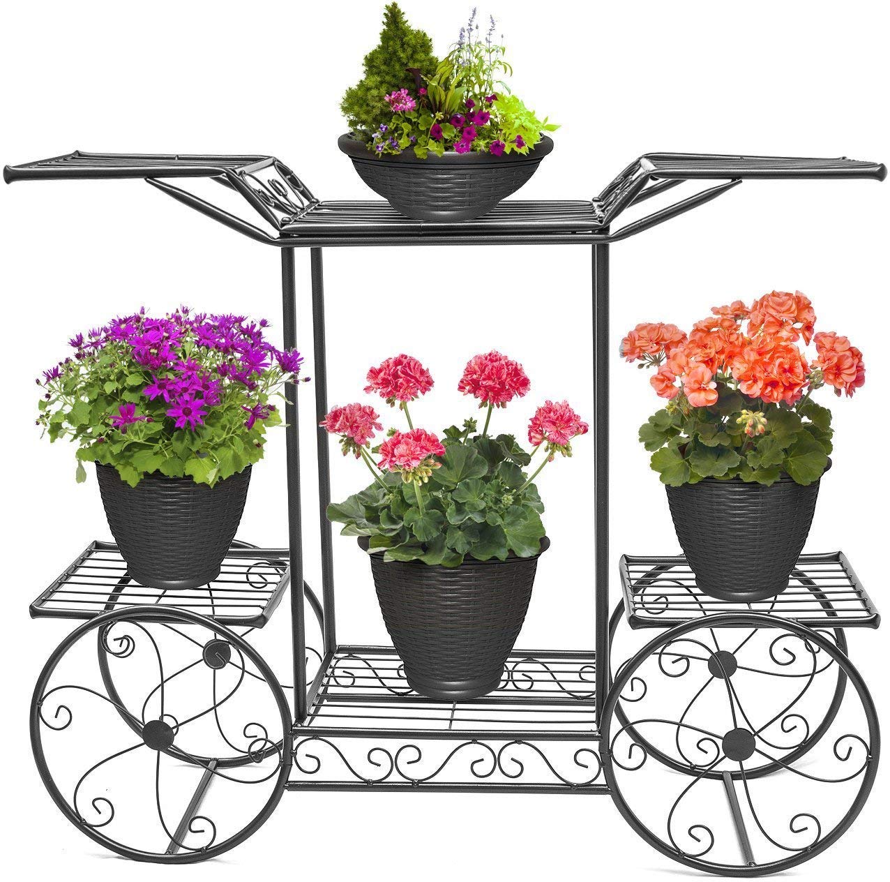 EVETO 6-Tier Heavy Duty Plant Potted Cart Stand Corner Metal Plant Flower Pot Holder Stands -Plant Rack - Vertical Planter Shelves for Patio Garden Lawn Balcony 62x69x22cm (Black) (B0DHBH59PV) Amazon Price History, Amazon Price Tracker