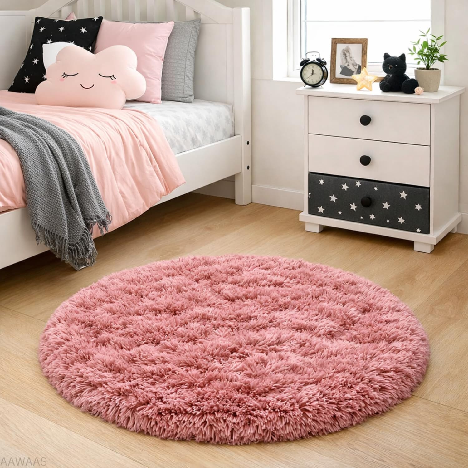 Shaggy Polyester Round Rug – Ultra Soft Fluffy Circle Carpet, Anti-Skid Modern Area Rug for Living Room, Bedroom, Bedside & Kids Room – (Pink, 2 feet|60cm)-image-0