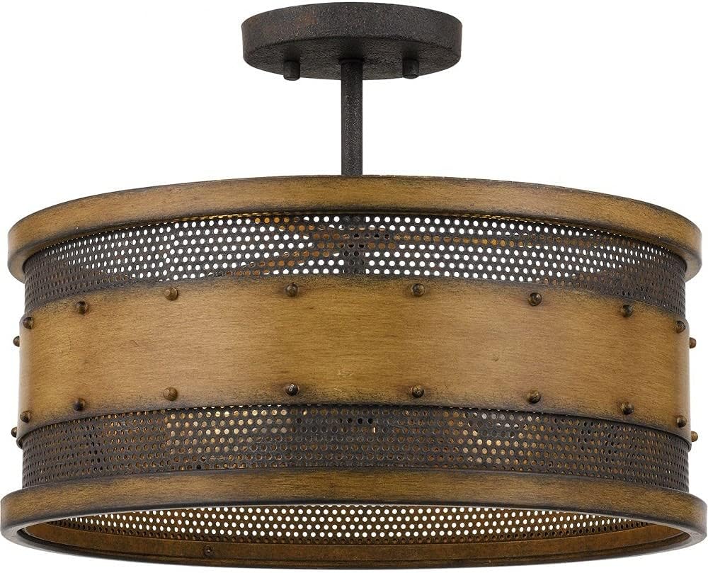 Quoizel RDE1716AWN Transitional Four Light Semi-Flush Mount from Roadhouse Collection in Bronze/Dark Finish, 16.00 inches, Aged Walnut