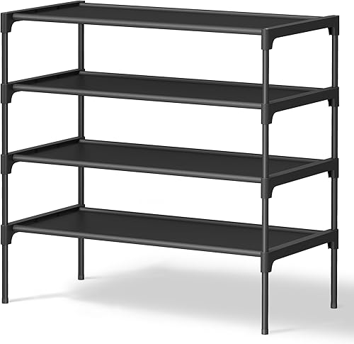 SONGMICS Zapatero de 4 niveles, organizador de almacenamiento de zapatos, ahorro de espacio, 11.6 x 24.5 x 27.7 pulgadas, para entrada, estructura