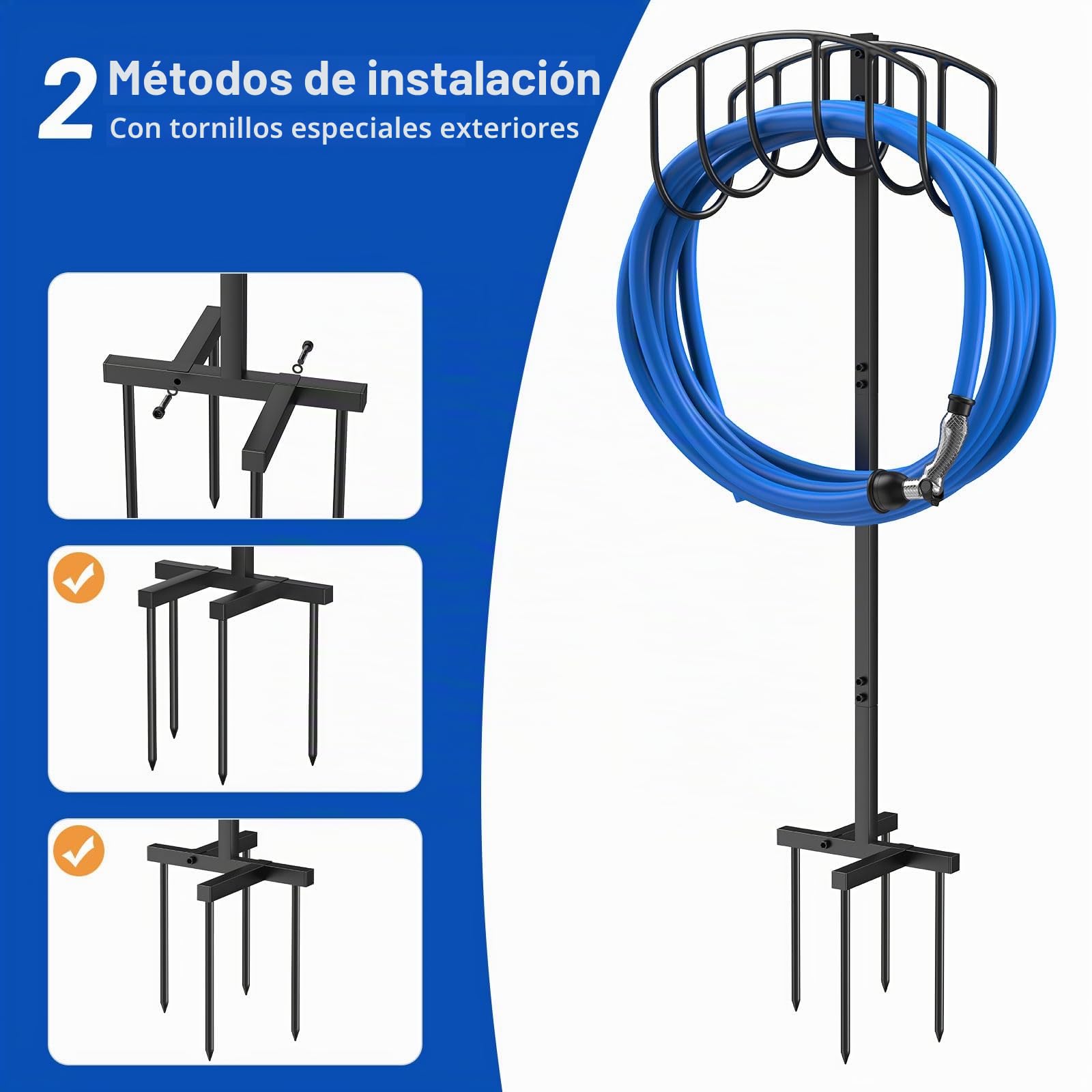 Soporte para Manguera de Jardín de 109,5 cm, Elegante Soporte de Pie, Soporte Metálico Extraíble para Manguera de Jardín, para el Jardín y el Césped