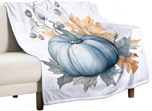 Miniatura 12 de Manta rústica de calabaza azul polvoriento, con estampado de acuarela, Acción de Gracias o Halloween, manta suave de 30 x 40 pulgadas, acogedora