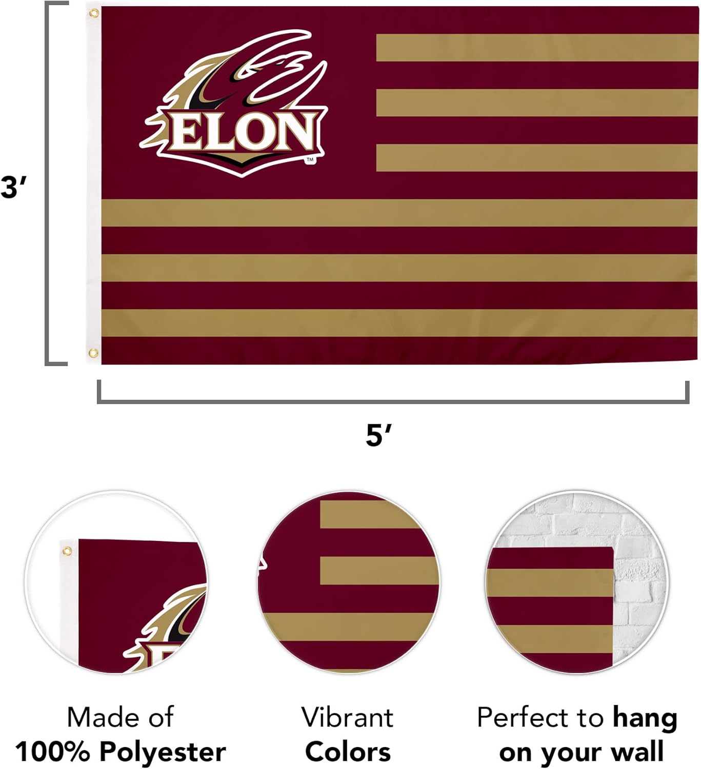 Desert Cactus Elon University Indoor and Outdoor 100% Polyester University Flag Banner, 3x5 Feet Phoenix (Nation) - Image 3