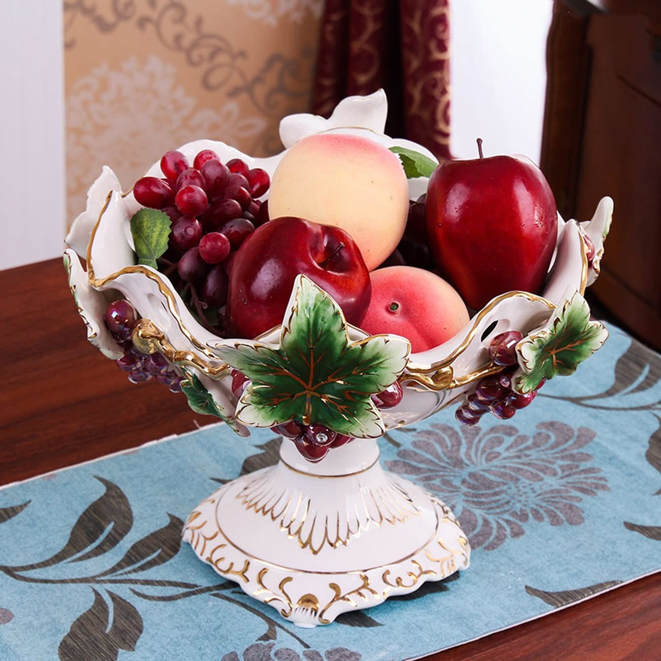 Miska na owoce, Porcelanowy styl dworski cukierki orzechy talerz dekoracja winogron taca, wysokiej klasy przekąski kompot jagoda kosz na owoce(Lime)