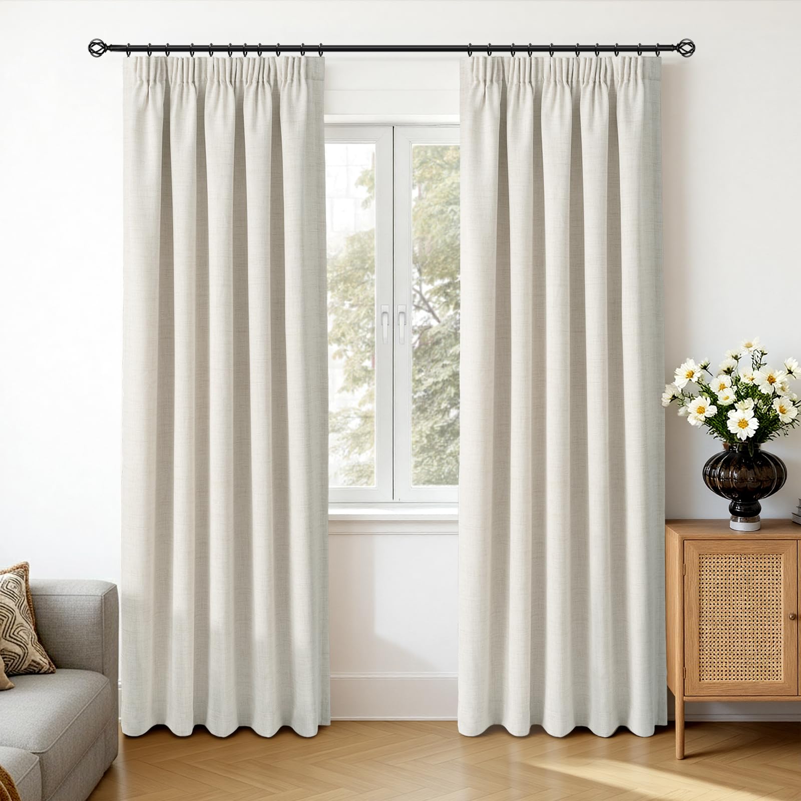 INOVADAY 100% Rideau Occultant Thermique 140 x 245 cm Lot de 2, Beige | Rideau Galon Fronceur pour Salon et Chambre, Isolant Anti Froid et Chaleur, Réduction du Bruit, Suspension Flexible, OEKO