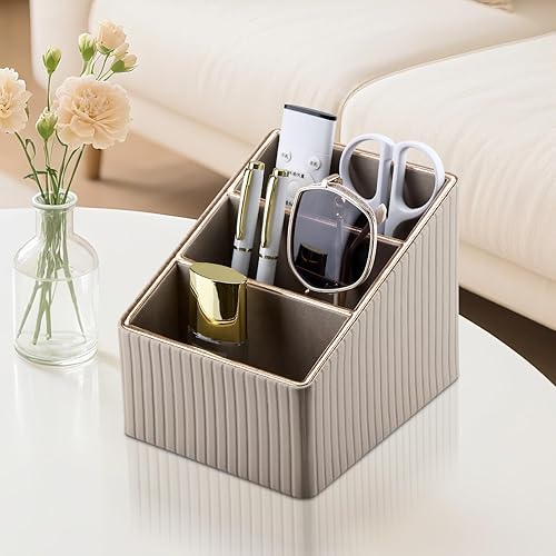 Miniatura 6 de KINGFOM Soporte para mando a distancia de piel sintética con 3 ranuras, caja de almacenamiento para artículos diversos, guía de TV, correo,