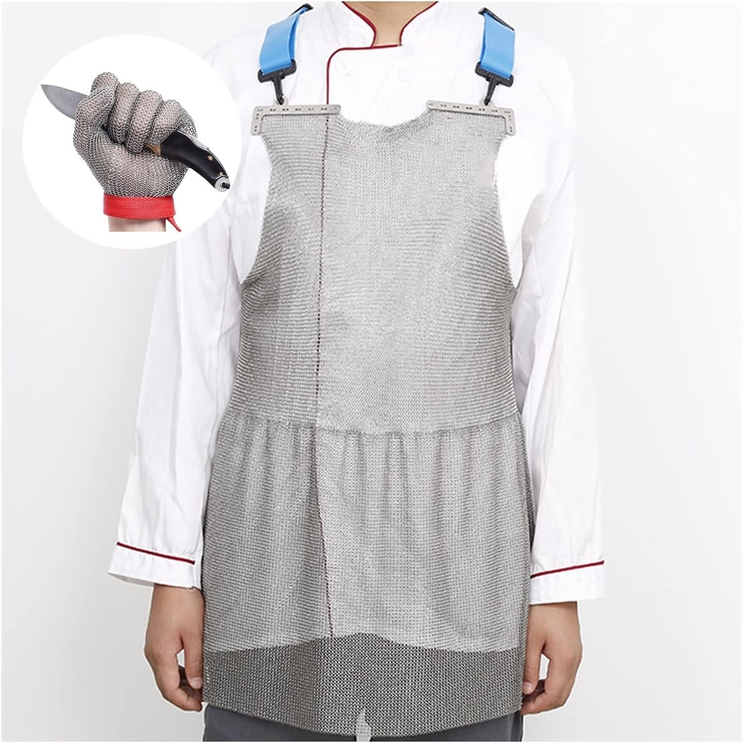 Heavy Duty Stainless Steel Cut-Resistant Apron and Gloves, Wear A Comfortable and Wear-Resistant Safety Work Apron, 5 Sizes (Color : Gloves-L, Size : 55x60cm)