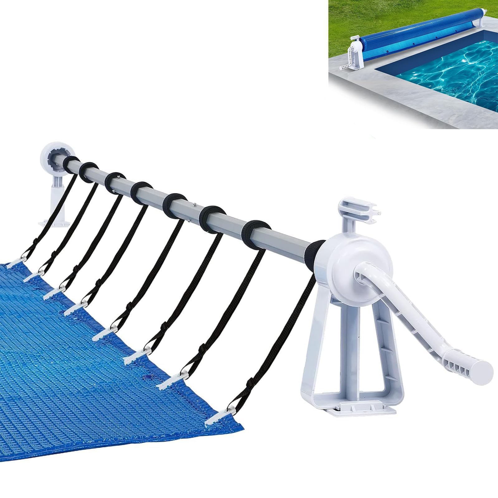 ACXIN Sistema de enrollado móvil para piscina solar – Enrollador de acero inoxidable premium ajustable de 1,05 m a 6,15 m, incluye cintas de fijación y ruedas, fácil de montar sin taladrar