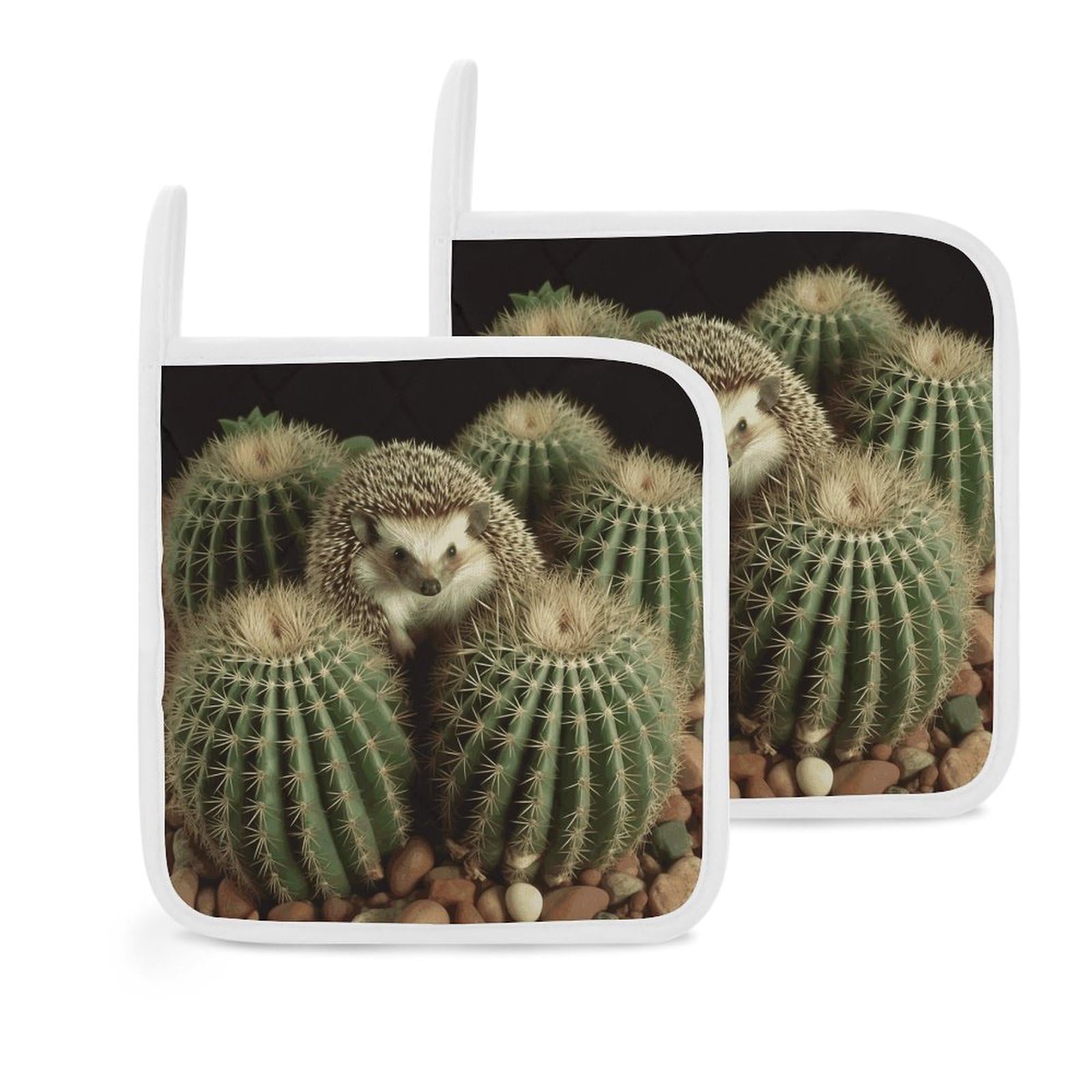 Btcowzrv Style Hedgehogs Cactus 2 Pack Pot Holders For Kitchen, Heat Resistant Potholder Set With Hanging Loops, Hot Pads For Oven Baking Cooking