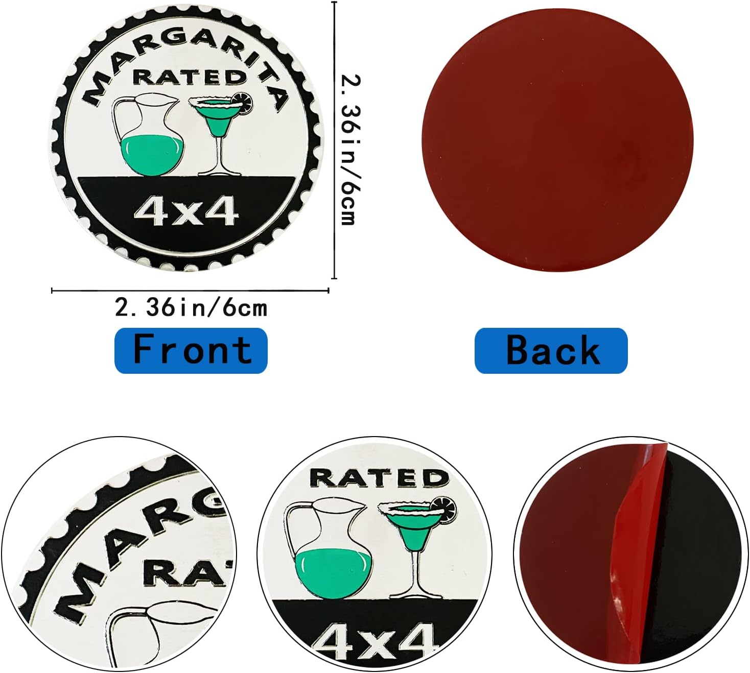 Margarita Badge Rated Car Emblem, 4 x 4 Metal Automotive Badge 3D Metal Car Badges Emblems Round Emblem DecalsBadge Decals Stickers Compatible with Jeep Wrangler Vehicles Trucks