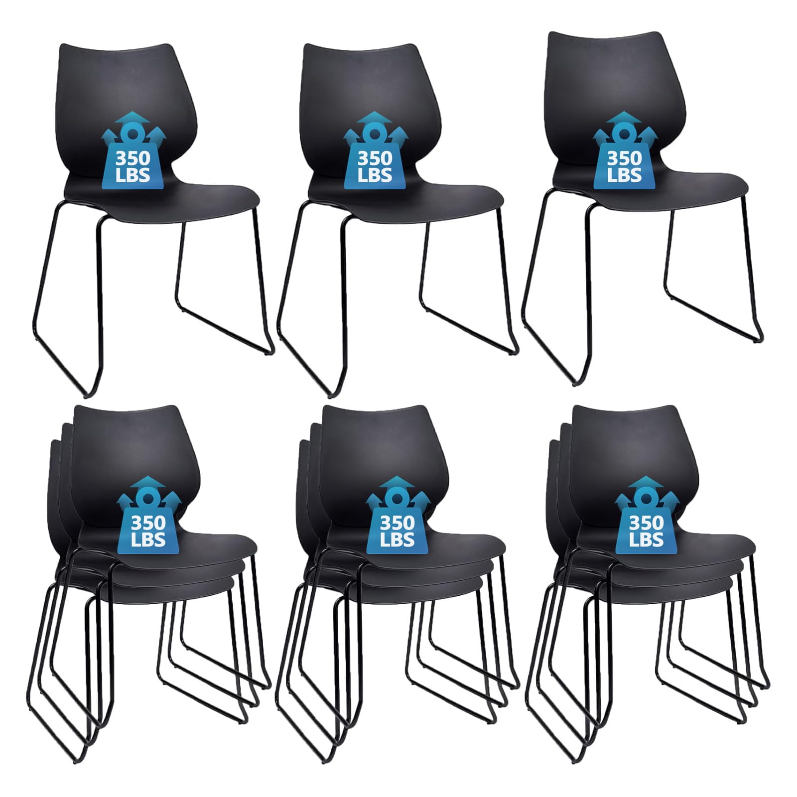 KLASIKA Stackable Waiting Room Chair, Stacking Office Chair with Ergonomic Lumbar Support and Metal Legs, Plastic Desk Chairs for Conference School