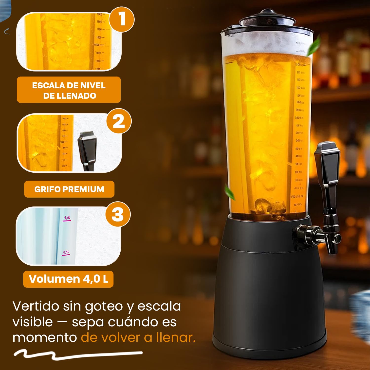 GOODS+GADGETS® Dispensador de Cerveza 4 L con Grifo y Enfriador