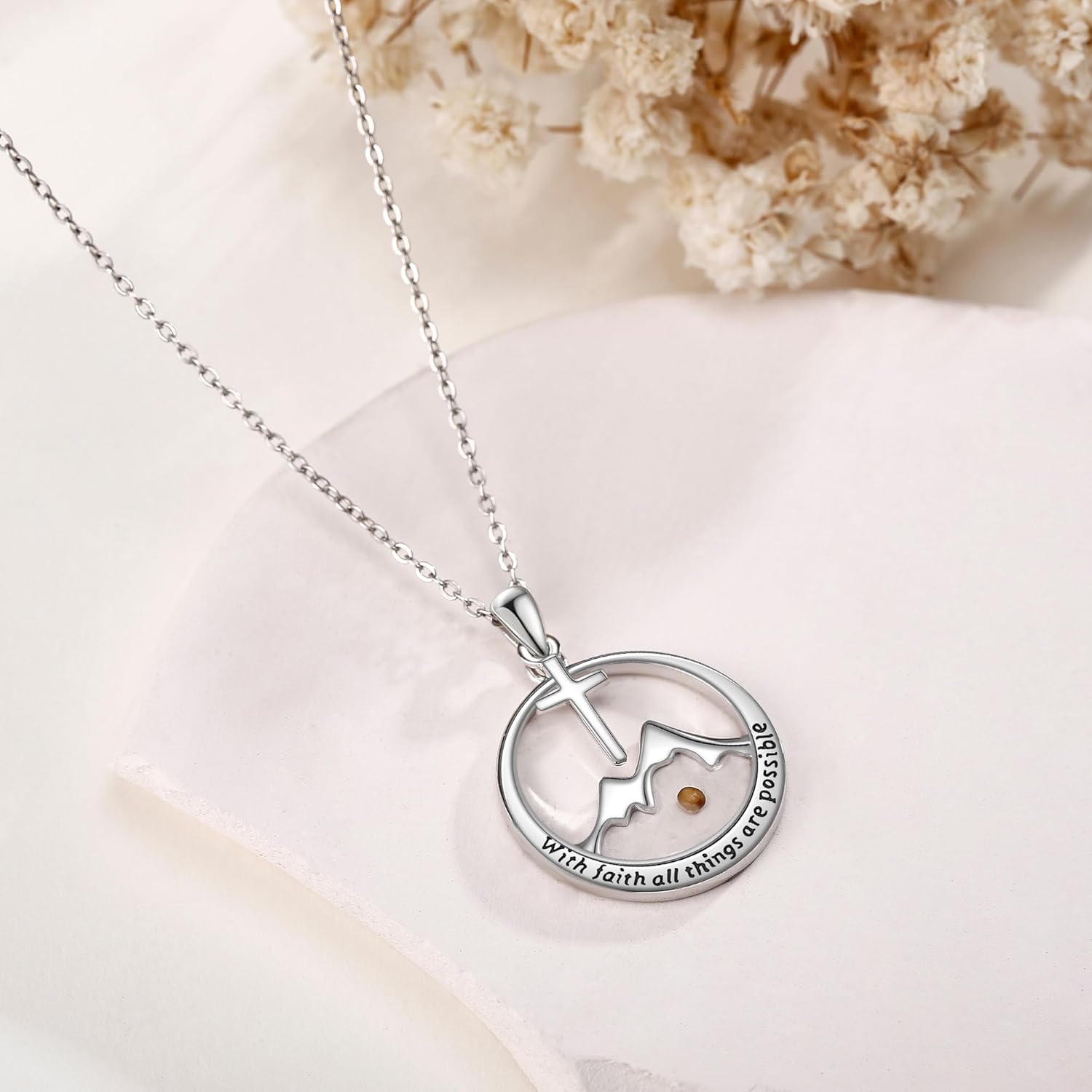 Mustard Seed Necklace Sterling Silver Mountain/Daisy Faith Necklace Christian Jewelry Gift for Women - Image 3