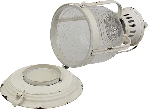 Miniatura 4 de Stonebriar Farol de vela de metal blanco gastado antiguo, uso como decoración para fiestas de cumpleaños, un centro de mesa de boda rústico o para