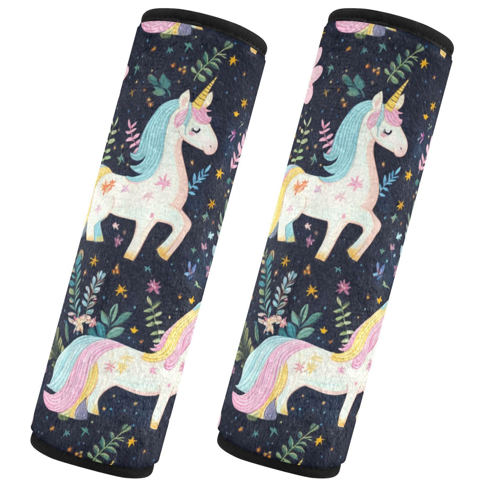 Seat Belt Covers 2 Pack Magical Unicorns Car Seat Strap Covers Super Soft Flowers Car Seat Neck Cover for Boys Girls Adults Babies S