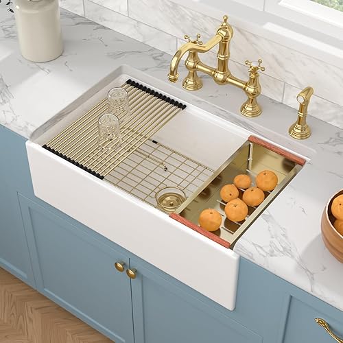 Miniatura 139 de Sarlai - Cerámica de porcelana de fregadero de porcelana, color blanco Blanco,Negro -,Negro estación de trabajo,Blanco estación