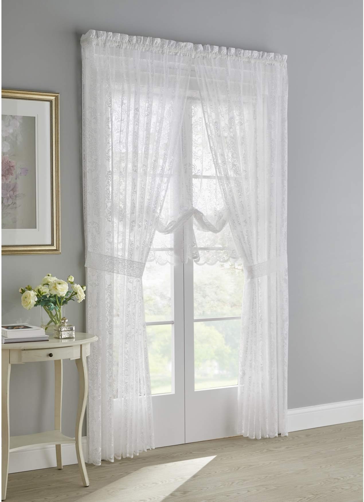 BrylaneHome Vintage Lace Balloon Shade Window Curtain, White
