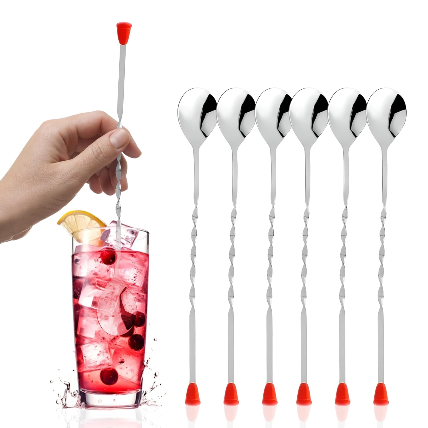 OCS Parts 11-Inch Stainless Steel Bar Spoons Set of 6 - Dishwasher Safe Mixing Spoons for Cocktails, Drinks & Coffee