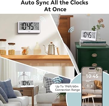 Baldr Digital Clock with Bluetooth Auto Time Sync,Large Display Non-Backlit