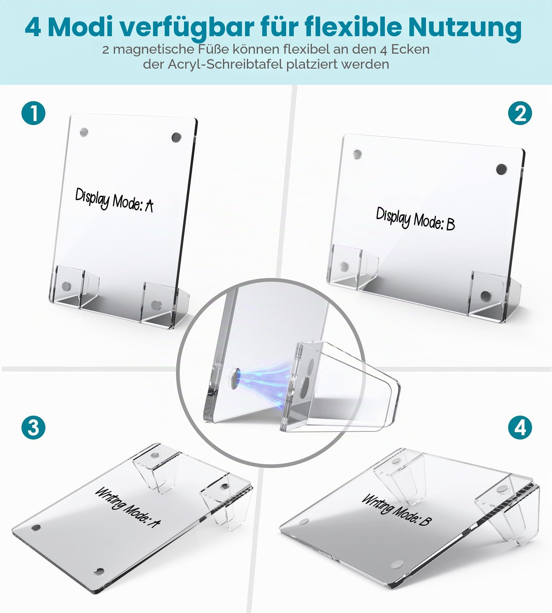 Transparentes Acryl-Whiteboard, 20,3 x 15,2 cm, rahmenlos, trocken abwischbar, mit flexiblem Magnetständer und Markern, Mini-Whiteboard, Schreibtischzubehör für Frauen, Zuhause, Büro, Schule