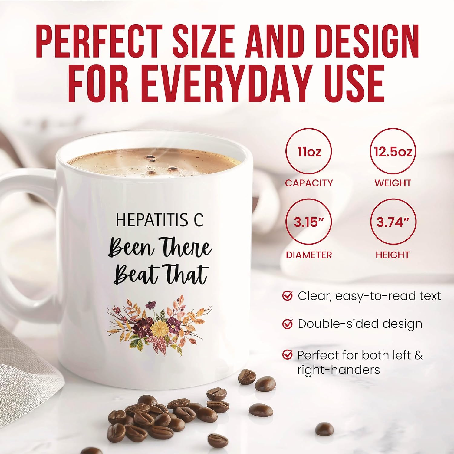Beat Hepatitis C Mug - Liver Coffee Cup - Family Funny Gift From - Awareness Tea Mugs - Viral Cups - 11 Oz Ceramic Gifts For Patient, Birthday, Him, Her, Day, Support, Doctor, Health image 3