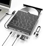 External Blu-ray Drive, 5-in-1 USB 3.0 & Type-C BD Reader, DVD/CD Burner with Dual USB-A Ports, SD/TF Slots – Portable Blu-ray Player for Laptop PC, Windows/Linux/Mac OS Compatible (5 in 1)