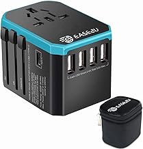 International Adapter for Travel, Dual Voltage Hair Dryer, Straightener, Curling Iron Travel Adapter with 5 Fast USB Charg...