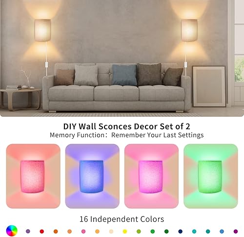 Miniatura 4 de Juego de 2 apliques de pared, 4 bombillas enchufables con control remoto, lámpara de pared con interruptor de encendidoapagado de cable de enchufe,