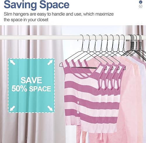 Miniatura 2 de SPECILITE Paquete de 50 perchas de alambre de metal a granel para abrigos, perchas de metal que ahorran espacio antideslizantes de 16.7 pulgadas,