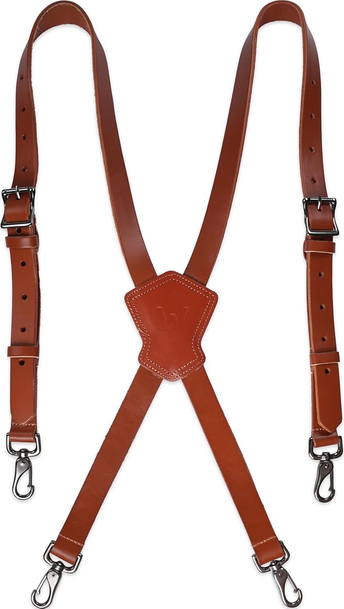 WELKINLAND Top-Grain Buffalo leather suspenders, Leather braces for men, Vintage suspenders men, Brown leather suspenders, Leather suspenders for men heavy duty, Leather suspenders for men western,