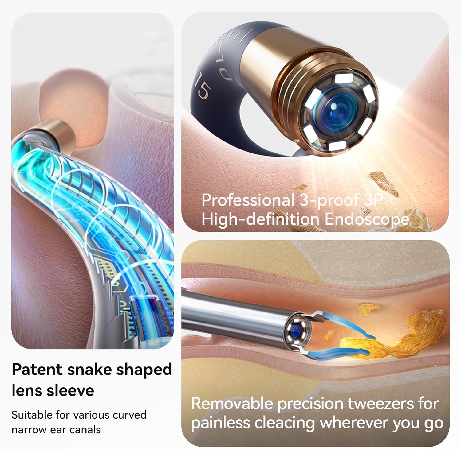 【Upgrade Version】Earsight Plus E33R Ear Wax Removal Tool Camera, Ear Cleaner with Flexible Ear Camera Otoscope, Visual Ear Pick Tweezers Wax Remover, Ear Cleaning Kit for Family