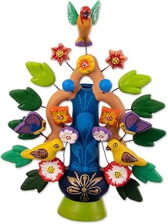 NOVICA Handmade Ceramic Candleholder Collectible Multicolor Peru Lamps Lighting Holders Animal Themed Floral Bird [8.25in H x 5.75in W x 2.2in D] 'Spring Tree of Life'