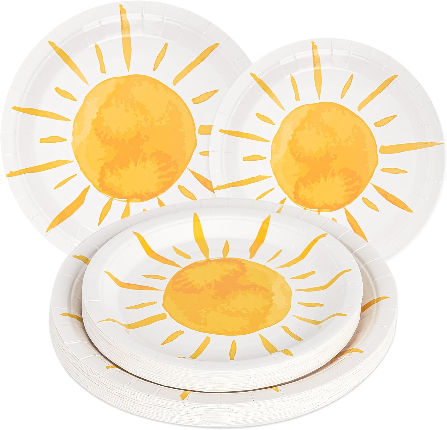 48 Pcs Boho Sun Party Plates First Trip Around The Sun Paper Plates Sunshine Baby Shower Disposable Tableware for Groovy Hippie Birthday Party Decor Supplies (Pack of 2)