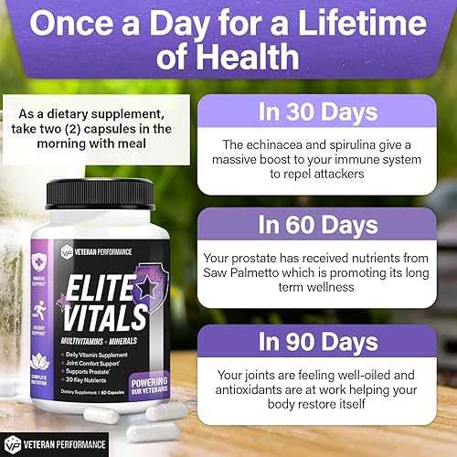 Miniatura 7 de Veteran Performance Elite Vitals Multivitamínico para hombres  Multivitaminas diarias para hombres mayores de 20 años  Apoyo a las articulaciones