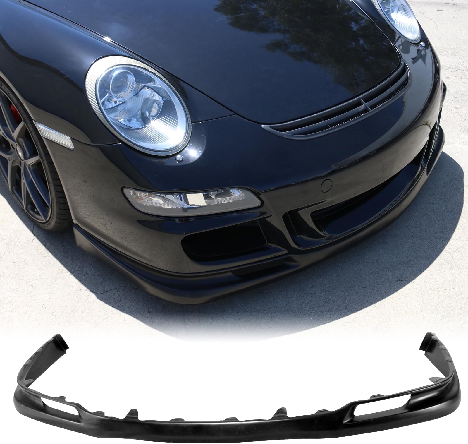 FREEMOTOR802 Compatible with 2005-2008 Porsche 997 911 Front Bumper Lip, GT3 Style Black PU Spoiler Guard Splitter Valance Chin