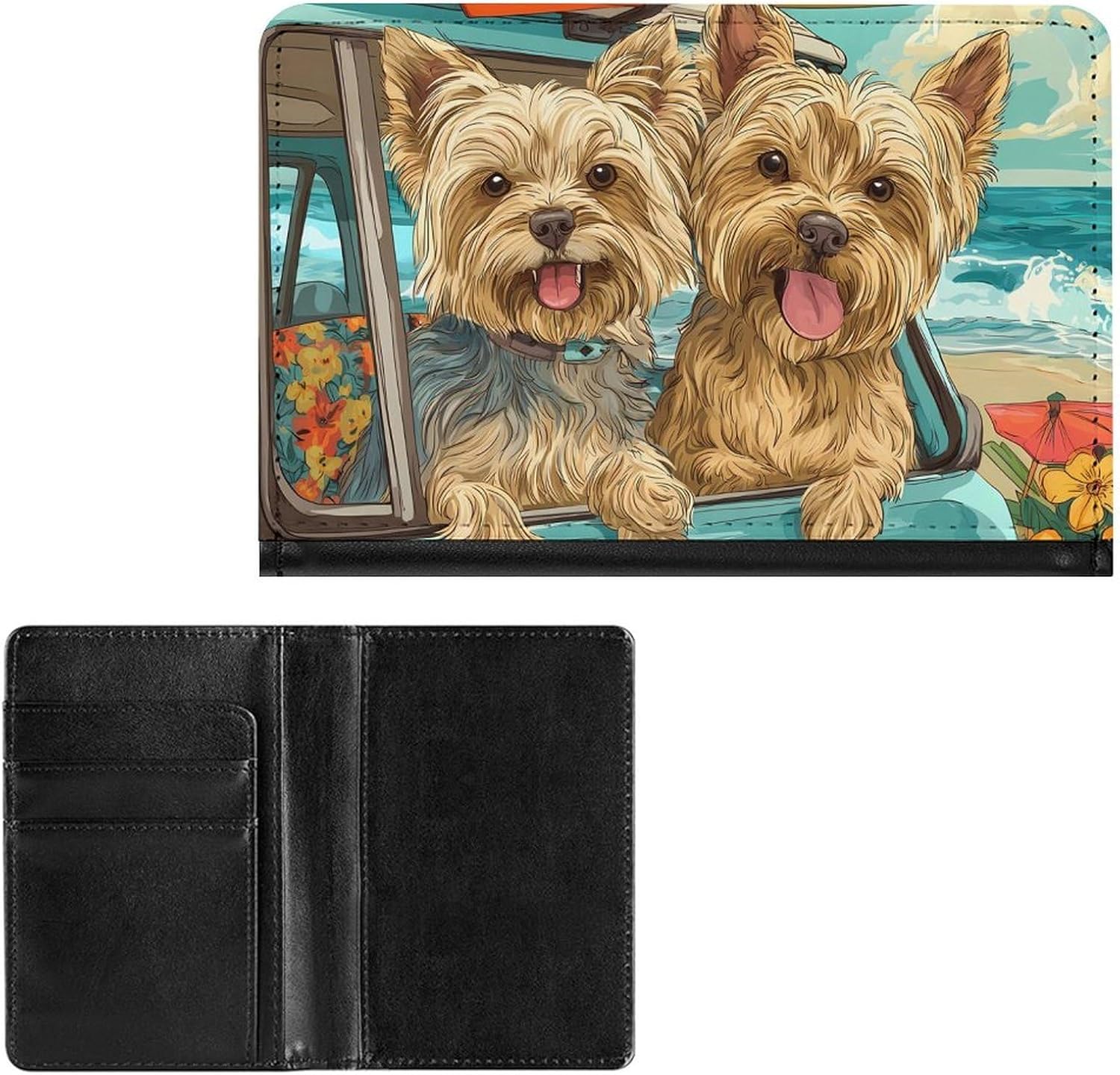 Yorkshire Terrier Dogs Beach Funny Passport Holder Slim Travel Wallet Passports Cover Card Case with Slot