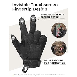 KEMIMOTO Tactical Gloves for Men, Touchscreen Motorcycle Gloves with Hard Shell & Palm Padding for Sports Motorcycle Cycling Tactical Airsoft Paintball Hunting Hiking Camping Climbing (Black,Medium)