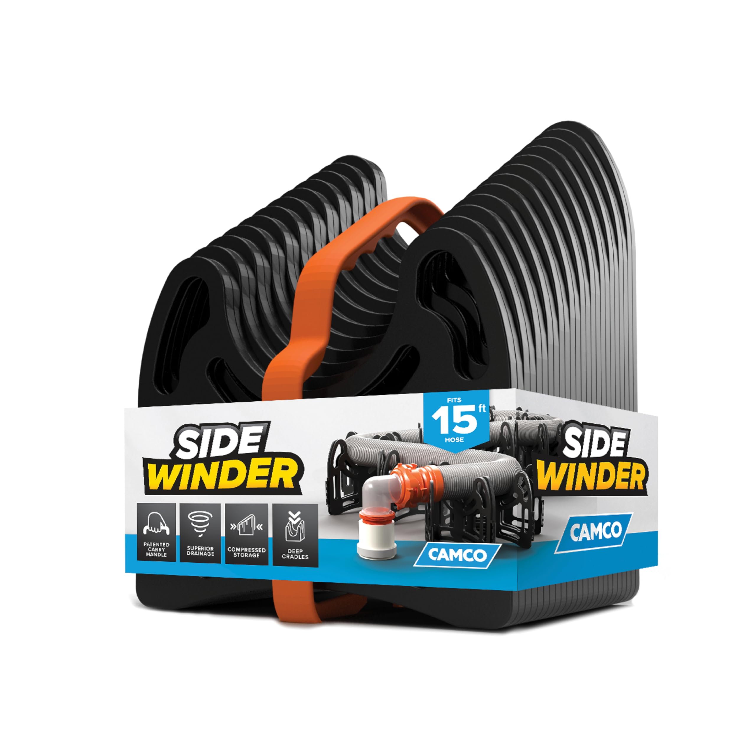 Camco Sidewinder 15-Ft RV Sewer Hose Support - Features Flexible Telescoping Design for Avoiding Obstacles & Deep Cradles Secure RV Sewer Hose - Out-of-The-Box Ready & Folds for RV Storage (43043)