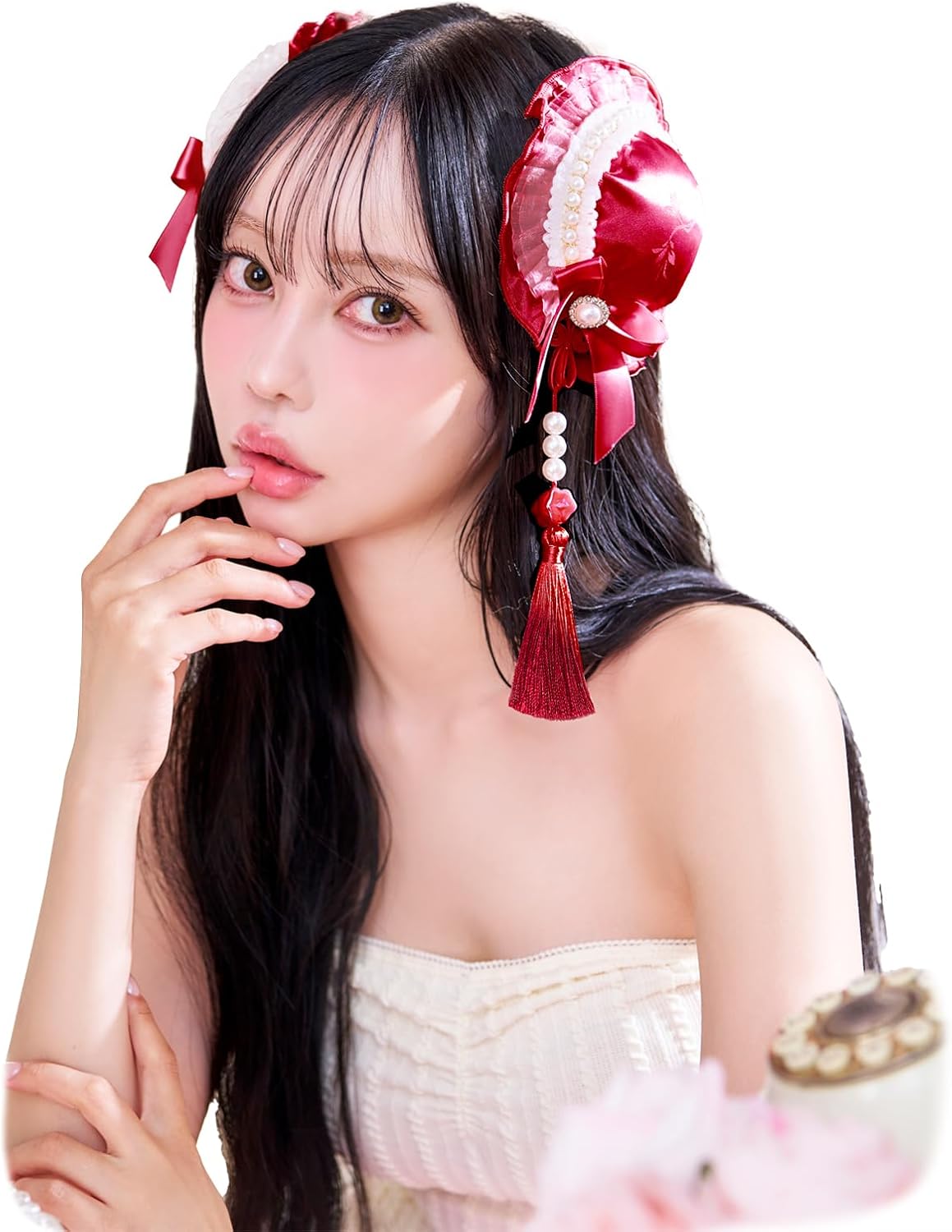 [Malymoon] コスプレ ヘッドピース チャイナ 和装 中華 ポンポン レッド ブルー ホワイト ピンク 赤...