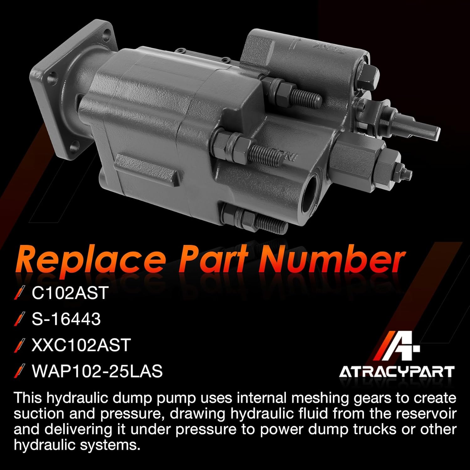 PTO Dump Pump Hydraulic Hydro Cylinder C102 Direct Mount with Air Shift Cylinder, 7/8" 13-Tooth Spline Shaft, 49 GPM – Replaces C102AST S-16443 WAP102-25LAS