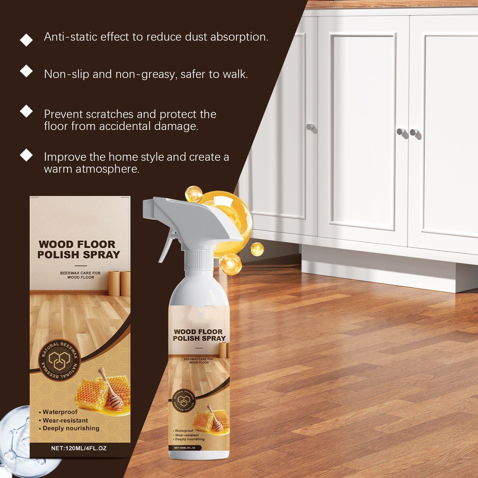 Acondicionador de cera de abejas para pulir suelos de madera, limpiador de madera de restauración profunda, limpiador multiusos para muebles, cera de abeja para madera, elimina el brillo y elimina los